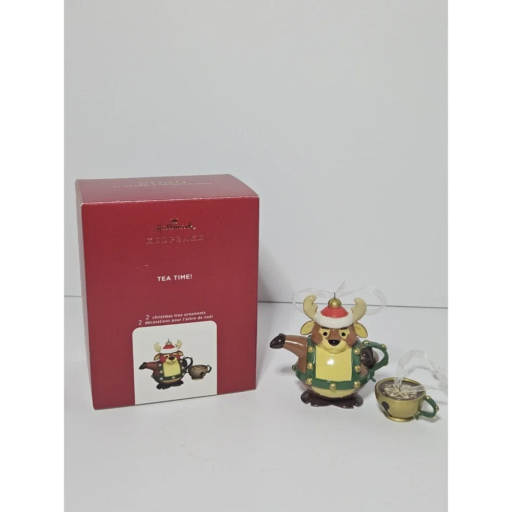 Hallmark 2020 Tea Time Reindeer Teapot Teacup Porcelain Ornament Set 5th Series